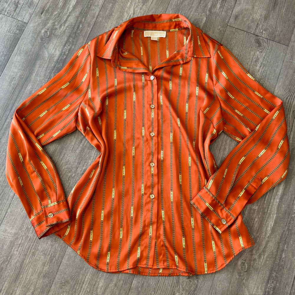 SOLD♥️FINAL SALE💐 MICHAEL KORS chain print button down shirt ✨ - Picture 1 of 15